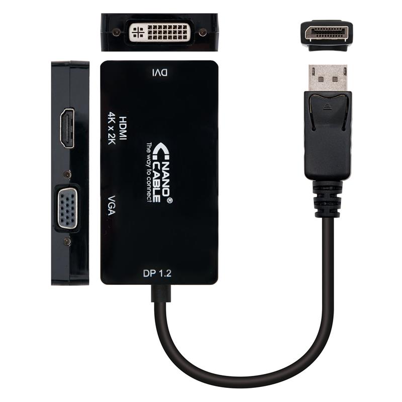 CABLE CONVERSOR DP A VGA+DVI+HDMI 3-1 15CM BLACK