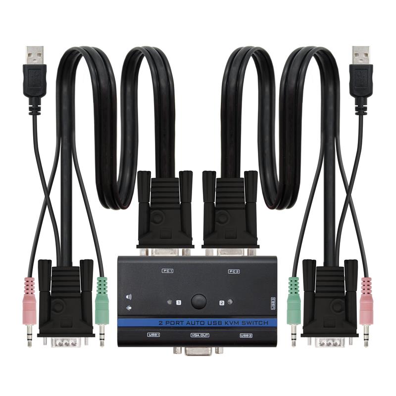 CONMUTADOR KVM NANOCABLE 2PC USB AUTOM. + CABLES