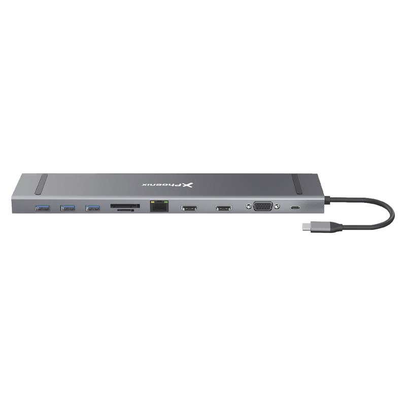 DOCK USB-C PHOENIX MULTIPUERTO 11 EN 1 HDMI 4K/VGA/USB/MICROSD/RJ45/JACK BK